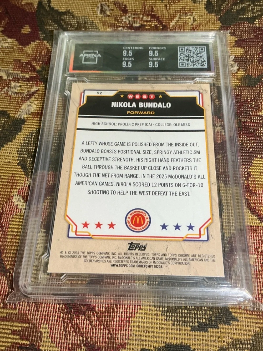 Nikola Bundalo 2025 TC McDonalds basketball AA #52 Refractor Graded Arena 9.5